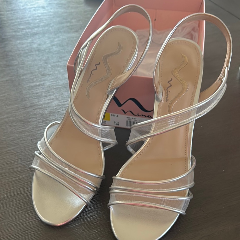 Nina Neilla- My Silver Metallic Multi-Strap Slingback Heels